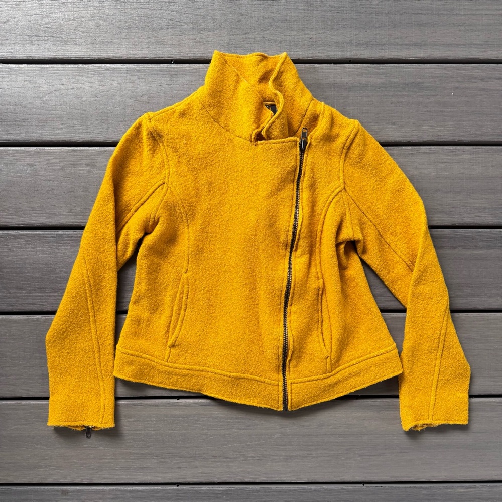 Tahari Women’s Wool Blend Moto Zip Jacket Chartreuse Size Small Mustard Yellow